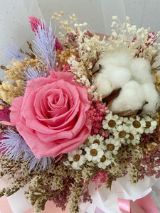 Petite Preserved Rose and Cotton Bouquet