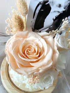 Beautiful in White Glass Dome Peach Rose